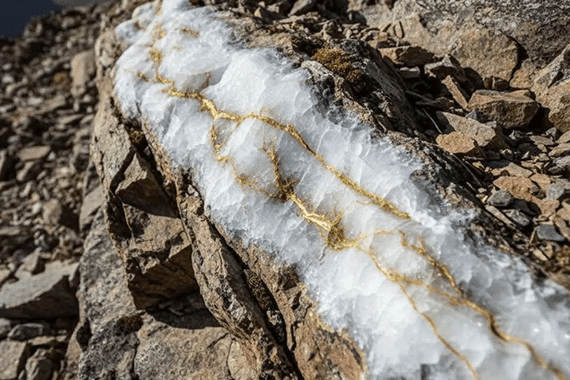 Découpe d'une veine de quartz pour inspecter l'or interne