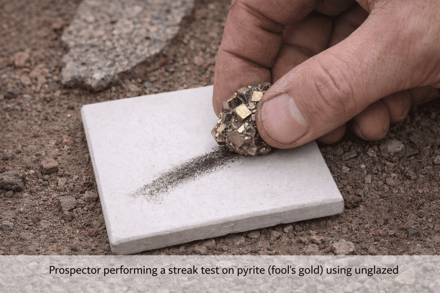 Un prospecteur effectue un test de trace sur de la porcelaine non émaillée