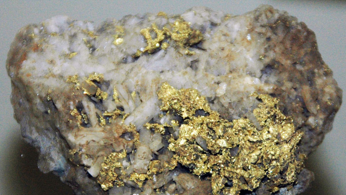 Veine de quartz exposée et roche encaissante après avoir creusé une cible aurifère