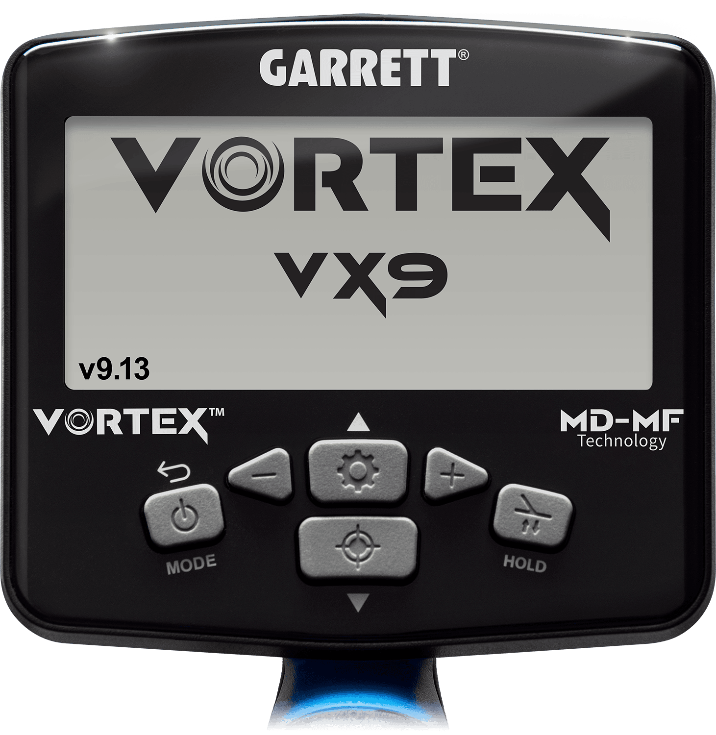 Vortex startup screen showing the detector model and firmware version