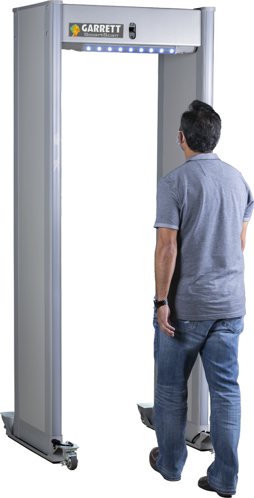 Man walking though a Metal Detector with SmartSan added