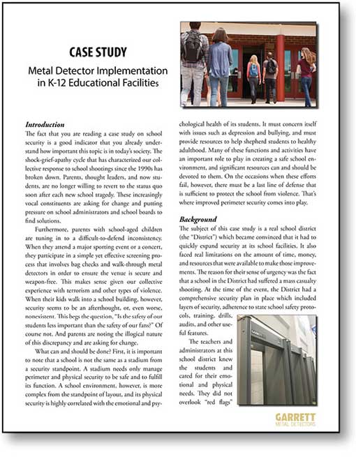 K-12 White Paper
Extended 10-page verison of a metal detector implementation white paper on Santa Fe ISD. PDF.