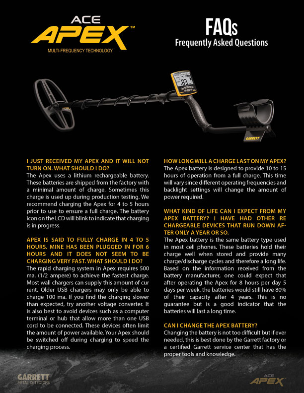 Detector de Metales Garrett ACE Apex Pack Inalambrico – Master Detector  Colombia