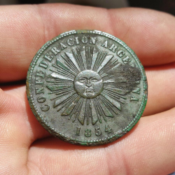 1854 Argentina Confederation currency coin, found by Ariel A.