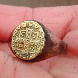 St. Benedict silver and gold ring with Latin inscriptions, found by Guillermo M.