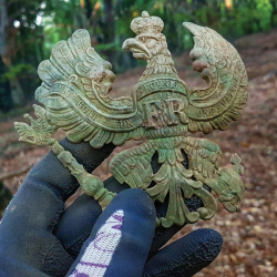 World War I Imperial German Prussian infantry pickelhaube helmet plate, discovered by Daniel A.