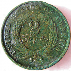 Moneda de dos céntimos, de 1867, encontrada por Randy G.