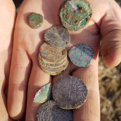 Scattered Scottish coin hoard of James III and James IV coins, found by Tanya M.