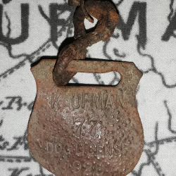 Erkennungsmarke aus Kaufman, TX aus dem Jahr 1926, gefunden von Dean W.