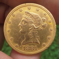 Moneda de $10 de oro, de 1881, encontrada por John W.