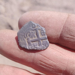 1742 Spanish silver macuquina, found by Alejandro L.