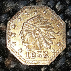 Kalifornische Andenken-Goldmünze aus dem Jahr 1852, gefunden von Greg D.