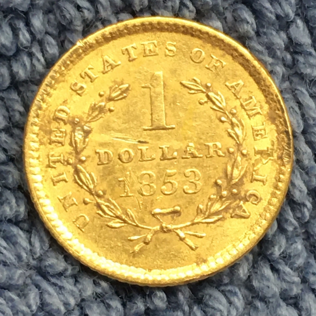 1853 Type 1 $1 Gold Coin, found by Connor B. from Ohio with his AT Pro